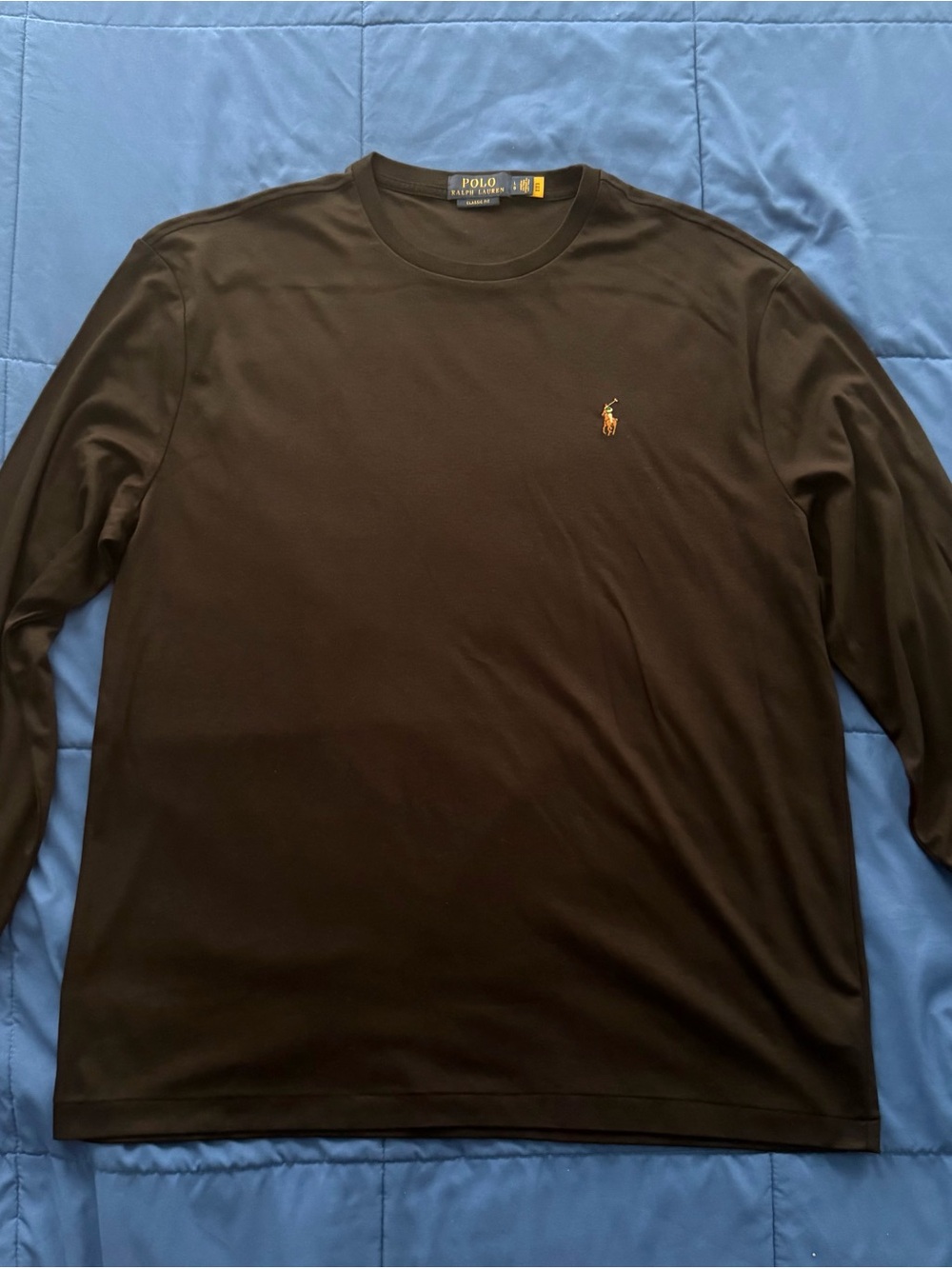 Polo by Ralph Lauren Men’s Long Sleeve Crew Neck Shirt - Black with Brown Logo